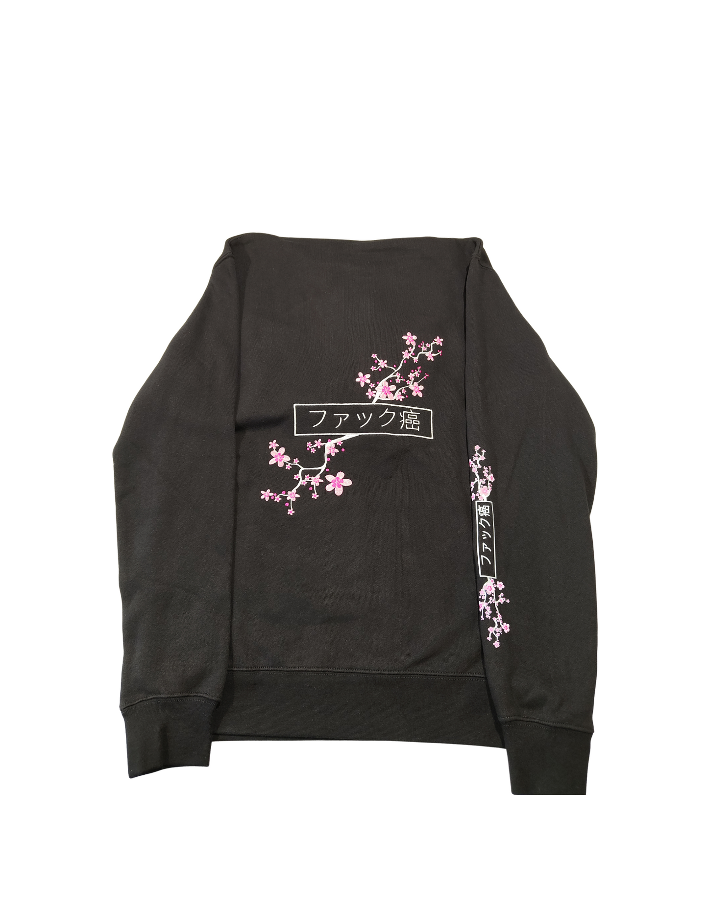 Black Japanese Fckcancer Embroided Hoodie