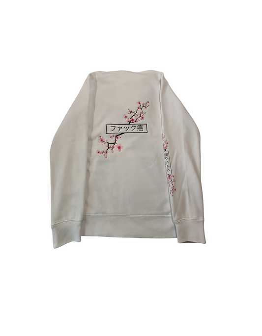 White Japanese Fuck cancer Embroided Hoodie
