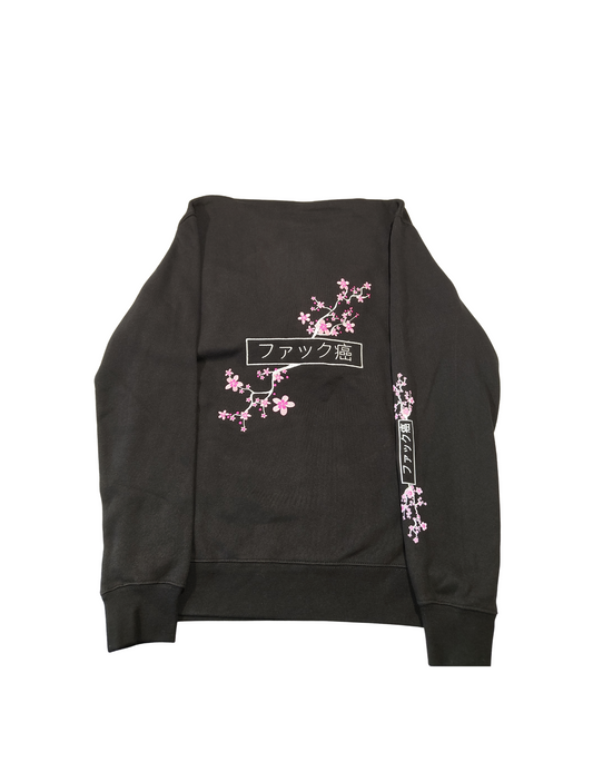 Black Japanese Fuck cancer Embroided Hoodie