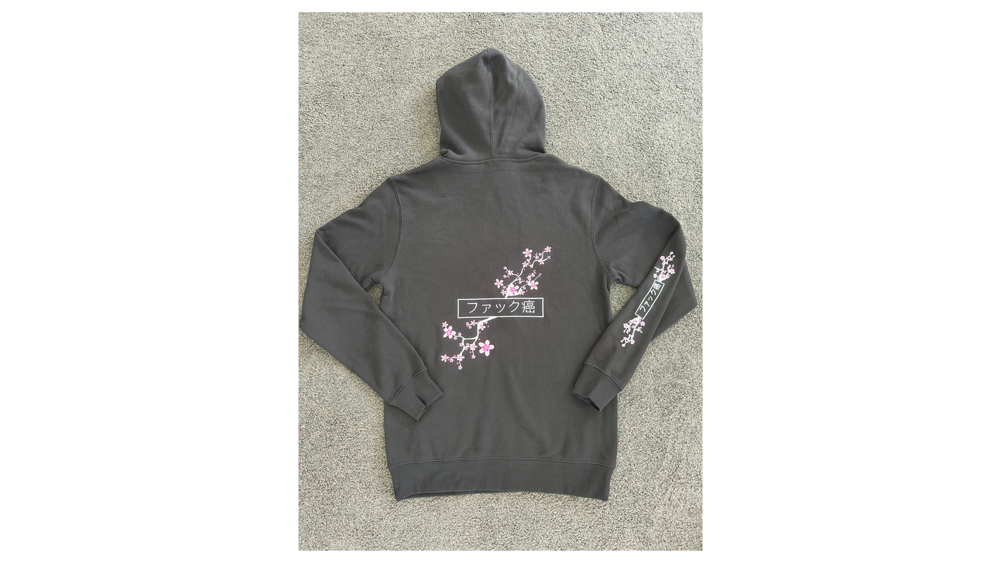 Black Japanese Fckcancer Embroided Hoodie