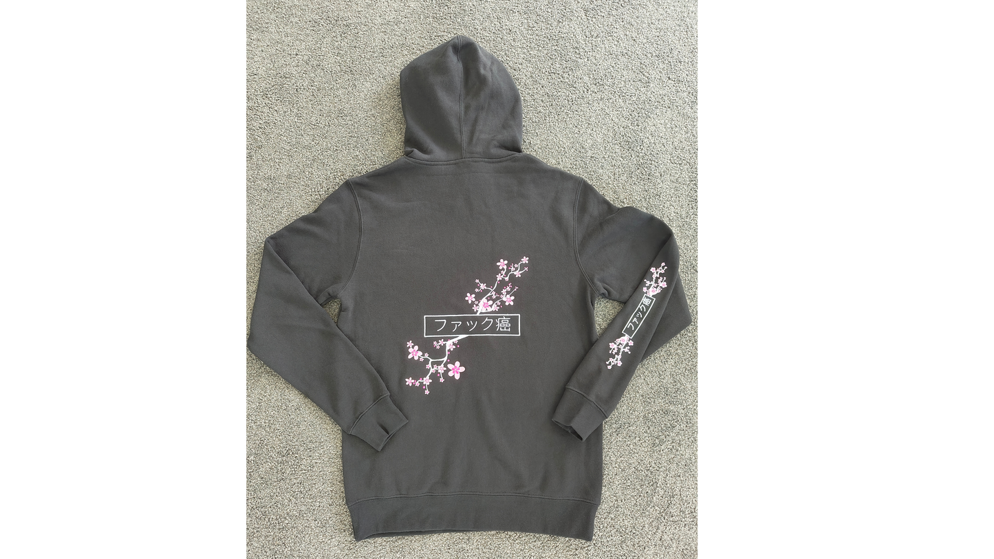 Black Japanese Fckcancer Embroided Hoodie