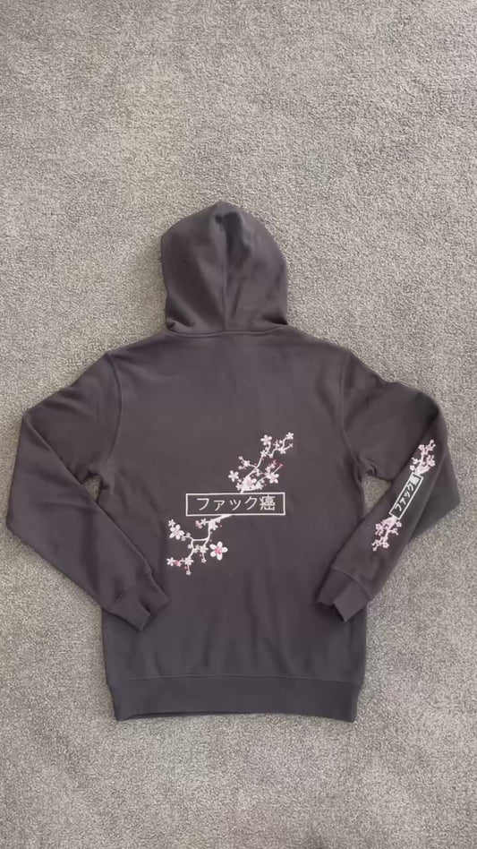 Black Japanese Fckcancer Embroided Hoodie